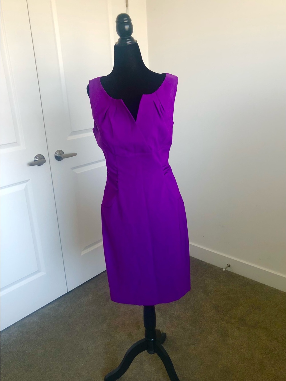 New Jessica Vibrant Purple Notch-Neck Midi Sheath Dress